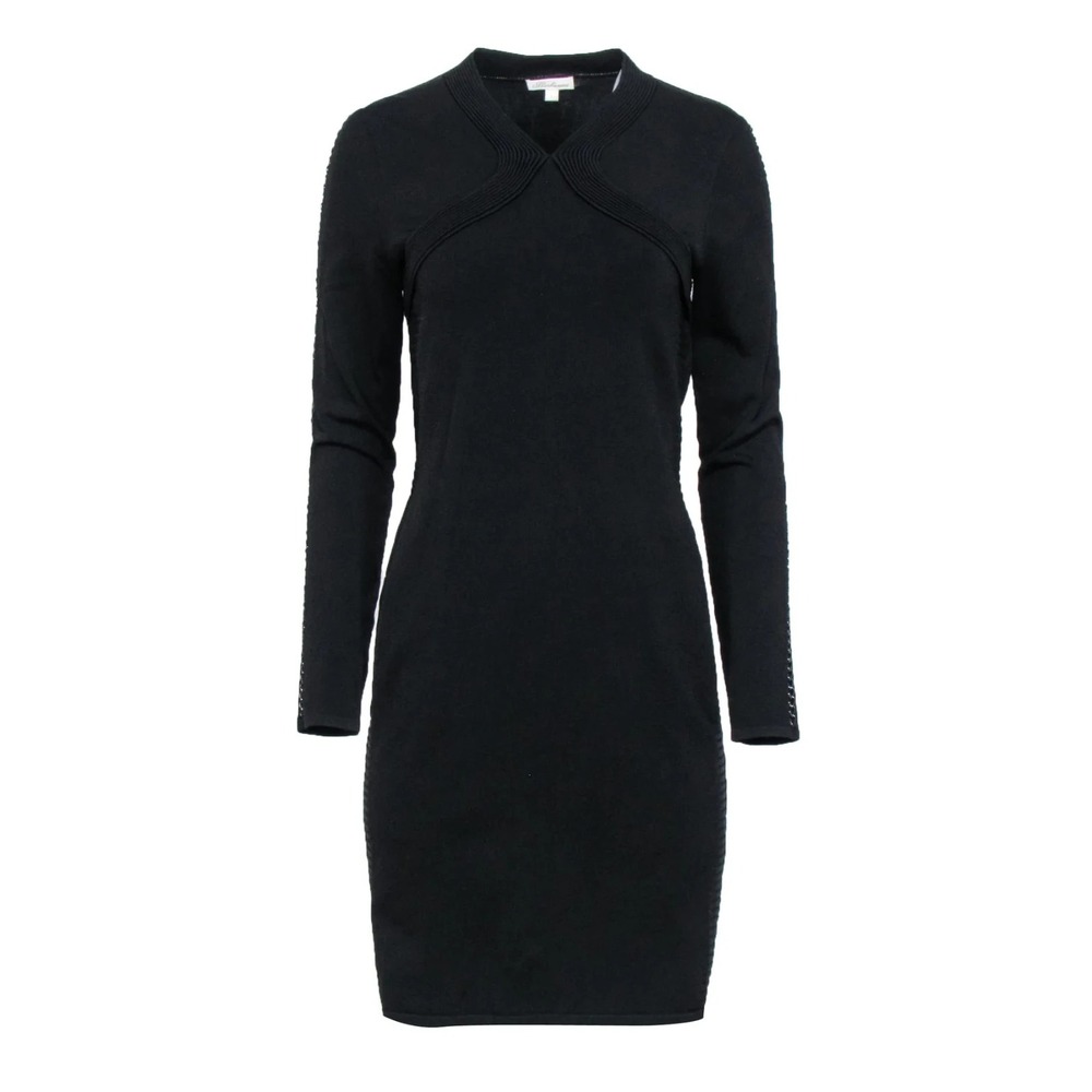 Shoshana Dress Black Knit w/‎ Metal Chain Detail on Sleeves Size S Party Edgy - Picture 4 of 11